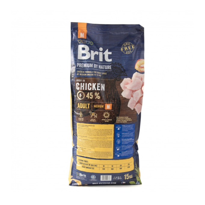 Brit Premium Dog Adult M Сухий корм з куркою для дорослих собак середніх порід 15 кг