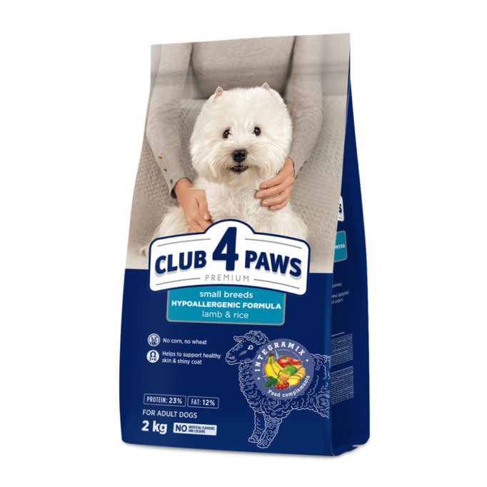 Club 4 Paws Adult Small Breeds Lamb & Rice Гіпоалергенний сухий корм з ягням та рисом для дорослих собак малих порід 2кг