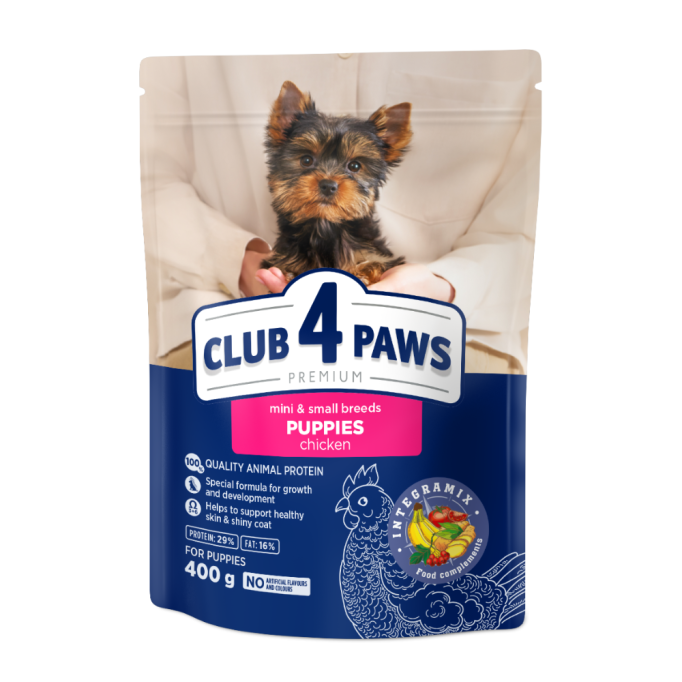Club 4 Paws Puppies Mini & Small Breeds Chicken Сухий корм з куркою для цуценят малих та мініатюрних порід до 12 місяців 400г