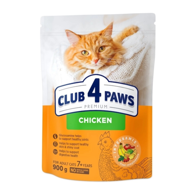 Club 4 Paws Adult Cats 7+ with Chicken Сухий корм з куркою для дорослих котів від 7 років 900г