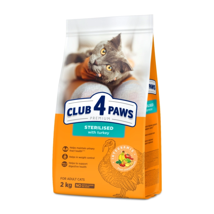 Club 4 Paws Adult Cats Sterilised with Turkey Сухий корм з індичкою для стерилізованих котів 2кг
