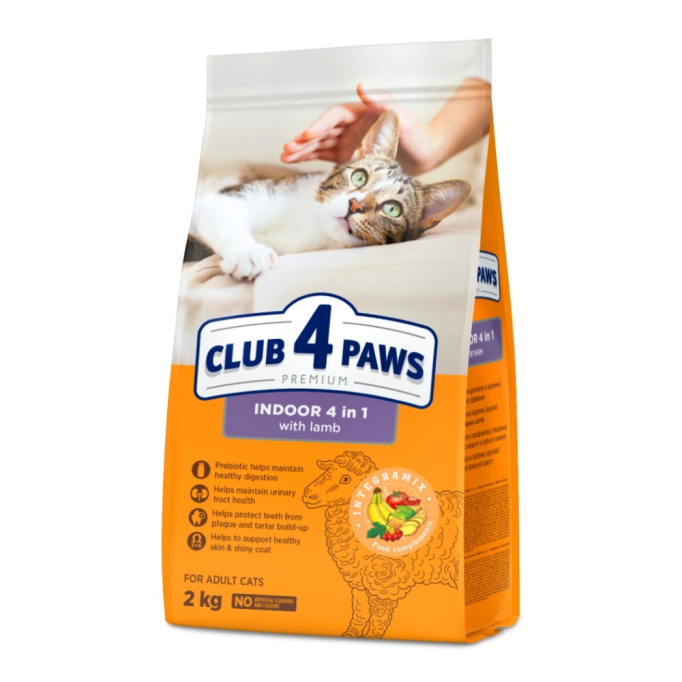 Club 4 Paws Adult Cats Indoor 4 in 1 Lamb Сухий корм з ягням для котів, що живуть в приміщенні 2кг