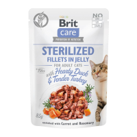 Brit Care Cat Fillets in Jelly Hearty Duck & Turkey Sterilized Вологий корм з качкою та індичкою для дорослих стерилізованих котів (в желе) 85г 24шт