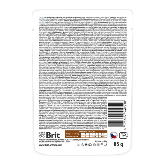 Brit Care Cat Fillets In Gravy with Hearty Duck Вологий корм з качкою для дорослих котів (в соусі) 85г 24шт