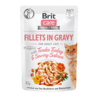 Brit Care Cat Fillets In Gravy with Tender Turkey & Savory Salmon Вологий корм з індичкою та лососем для дорослих котів (в соусі) 85г 24шт