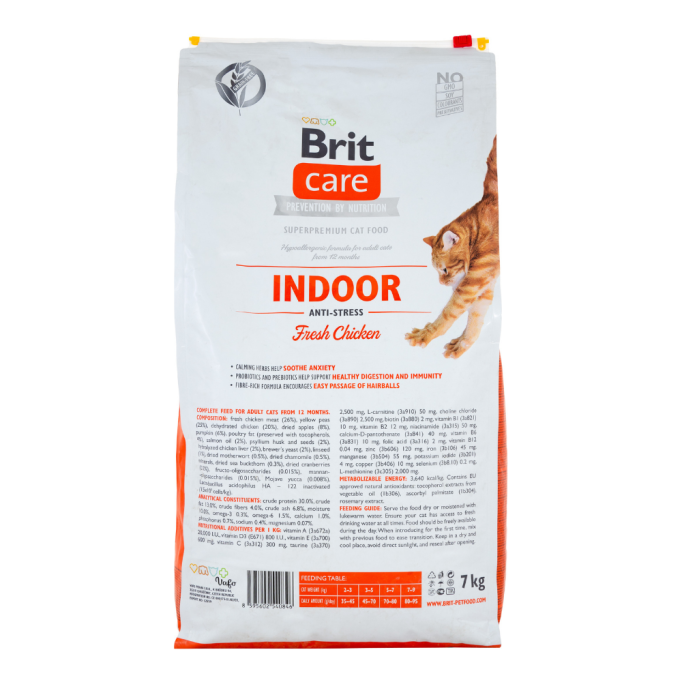 Brit Care Indoor Anti-Stress Fresh Chicken Беззерновий гіпоалергенний сухий корм для дорослих котів які живуть в приміщенні 7кг