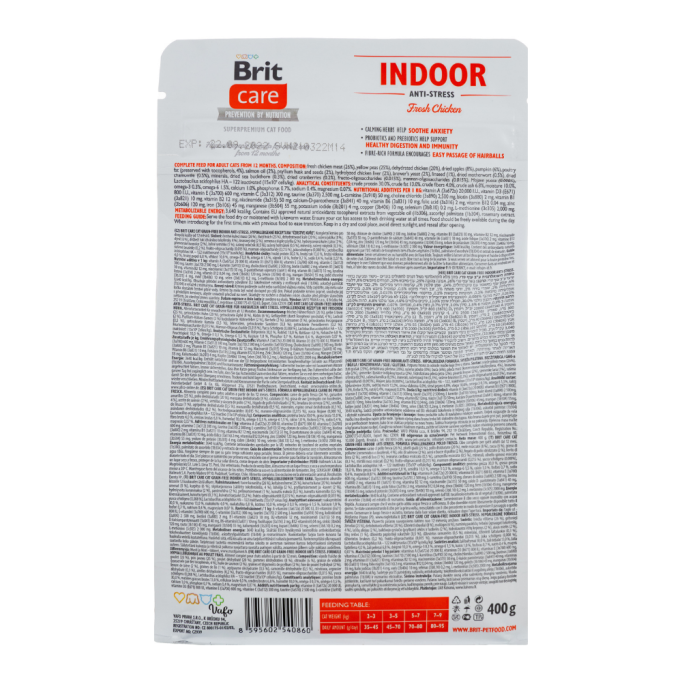 Brit Care Indoor Anti-Stress Fresh Chicken Беззерновий гіпоалергенний сухий корм для дорослих котів які живуть в приміщенні 400г