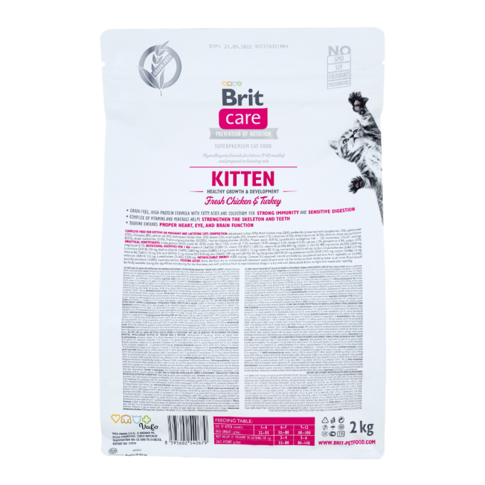 Brit Care Kitten Healthy Growth & Development Fresh Chicken & Turkey Беззерновий гіпоалергенний сухий корм для кошенят 2кг