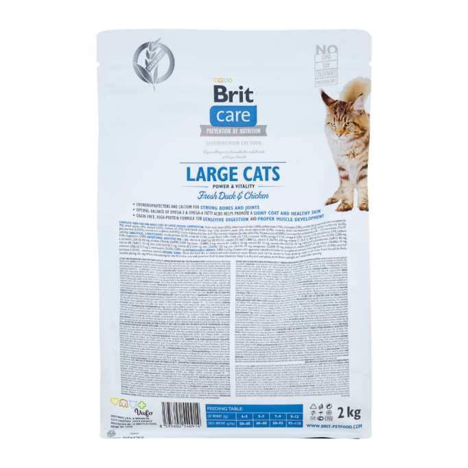Brit Care Large Cats Power & Vitality Fresh Duck & Chicken Беззерновий гіпоалергенний сухий корм для дорослих котів великих порід 2кг