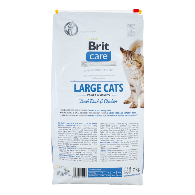 Brit Care Large Cats Power & Vitality Fresh Duck & Chicken Беззерновий гіпоалергенний сухий корм для дорослих котів великих порід 7кг
