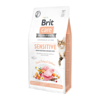 Brit Care Sensitive Healthy Digestion & Delicate Taste Fresh Turkey & Salmon Беззерновий гіпоалергенний сухий корм для дорослих котів з чутливим травленням 400г
