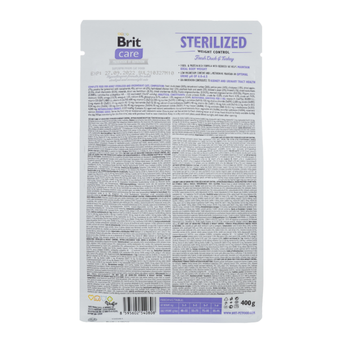 Brit Care Sterilized & Weight Control Fresh Duck & Turkey Беззерновий гіпоалергенний сухий корм для дорослих стерилізованих котів з надмірною вагою 400г