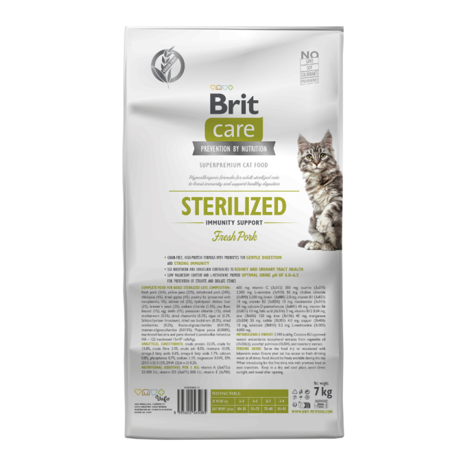 Brit Care Cat GF Sterilized Immunity Support Беззерновий гіпоалергенний сухий корм для стерилізованих котів з чутливим травленням 7кг