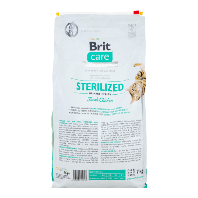 Brit Care Sterilized Urinary Health Fresh Chicken Беззерновий гіпоалергенний сухий корм для дорослих стерилізованих котів для підтримання сечостатевої системи 7кг
