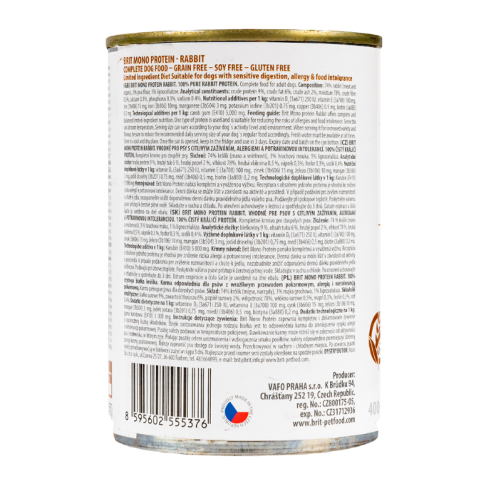Brit Mono Protein Rabbit Dog Вологий корм з кроликом для дорослих собак (паштет) 400г