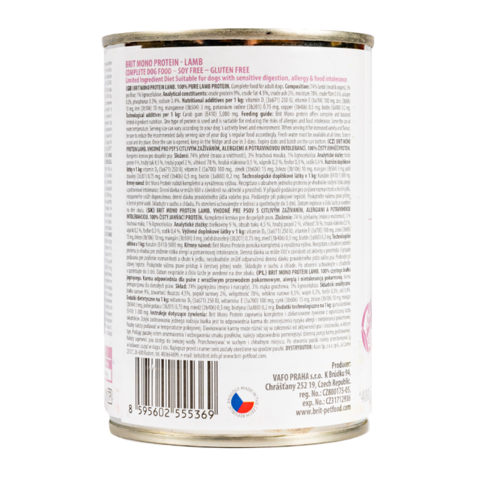 Brit Mono Protein Lamb Dog Вологий корм з ягням для дорослих собак (паштет) 400г