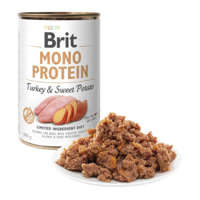 Brit Mono Protein Turkey and Sweet Potato Dog Вологий корм з індичкою та бататом для дорослих собак (паштет) 400г