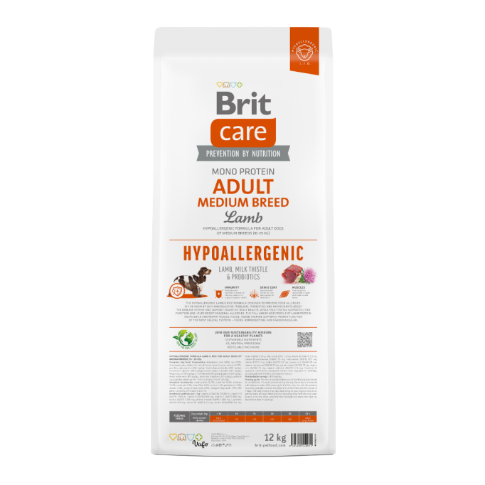 Brit Care Dog Hypoallergenic Adult Medium Breed Сухий гіпоалергенний корм з ягням для дорослих собак середніх порід 12кг