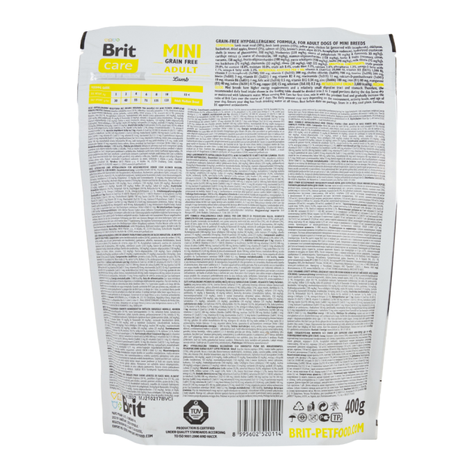 Brit Care GF Mini Adult Lamb Гіпоалергенний беззерновий сухий корм з ягням для дорослих собак мініатюрних порід 400г