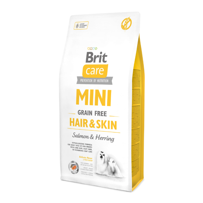 Brit Care Mini Grain Free Hair & Skin Salmon & Herring Гіпоалергенний беззерновий сухий корм з лососем і оселедцем для дорослих собак мініатюрних порід для шкіри та шерсті 7кг