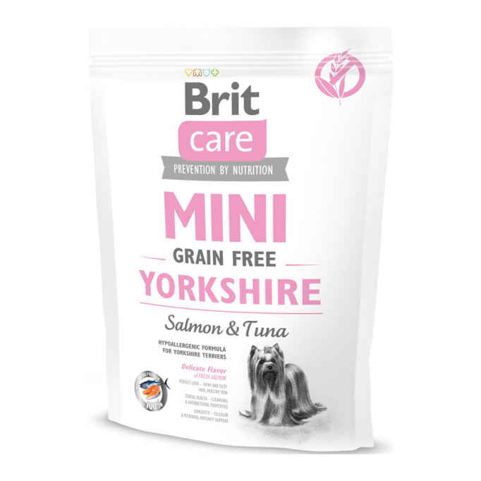 Brit Care Mini Grain Free Yorkshire Salmon & Tuna Гіпоалергенний беззерновий сухий корм з лососем та тунцем для дорослих собак породи йоркширський тер'єр 400г
