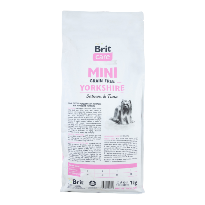 Brit Care Mini Grain Free Yorkshire Salmon & Tuna Гіпоалергенний беззерновий сухий корм з лососем та тунцем для дорослих собак породи йоркширський тер'єр 7кг