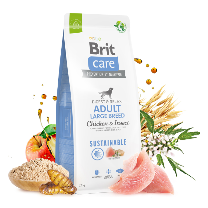 Brit Care Dog Sustainable Adult Large Breed Сухий корм з куркою та комахами для дорослих собак великих порід 12кг