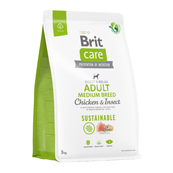 Brit Care Dog Sustainable Adult Medium Breed Сухий корм з куркою та комахами для дорослих собак середніх порід 3кг