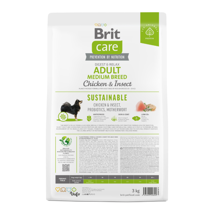 Brit Care Dog Sustainable Adult Medium Breed Сухий корм з куркою та комахами для дорослих собак середніх порід 3кг