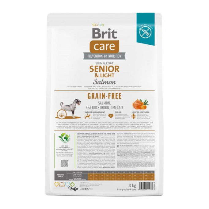 Brit Care Dog Grain-free Senior & Light Сухий беззерновий корм з лососем для старіючих собак усіх порід 3кг