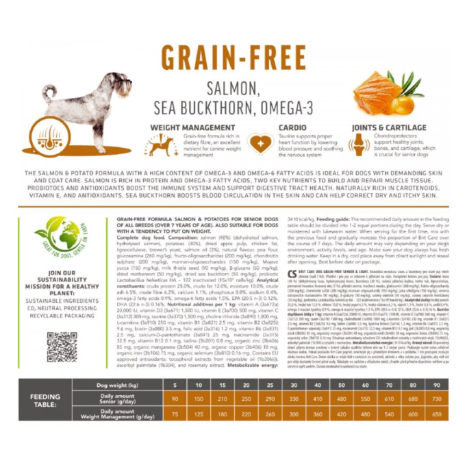 Brit Care Dog Grain-free Senior & Light Сухий беззерновий корм з лососем для старіючих собак усіх порід 12кг