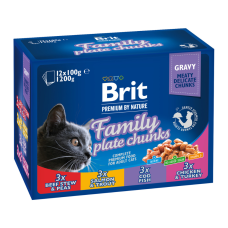 Brit Premium Cat Family Plate pouches Асорті набір вологого корму сімейна тарілка 4 смаки для дорослих котів (в соусі) 100г 12шт