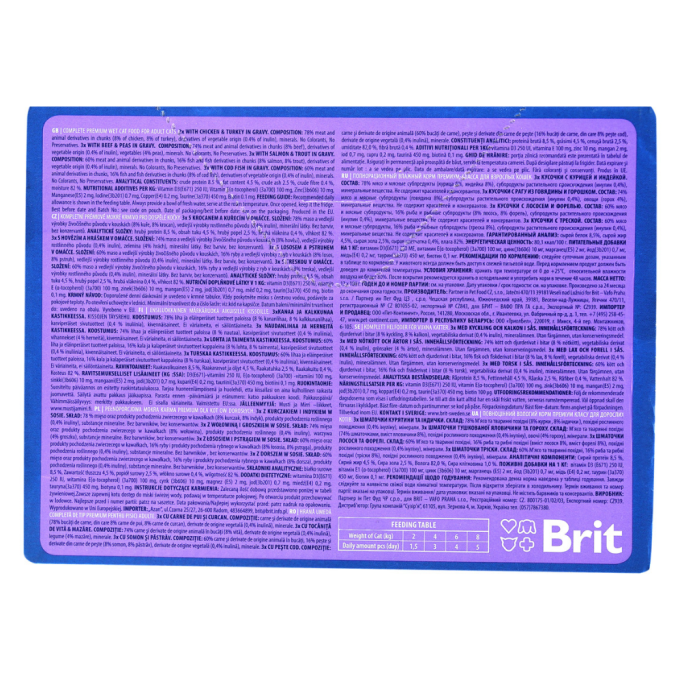 Brit Premium Cat Family Plate pouches Асорті набір вологого корму сімейна тарілка 4 смаки для дорослих котів (в соусі) 100г 12шт