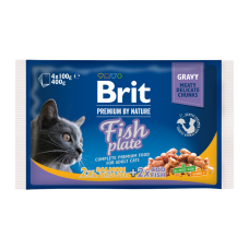 Brit Premium Cat Fish Plate pouches Набір вологого корму рибна тарілка для дорослих котів (в соусі) 100г 4шт