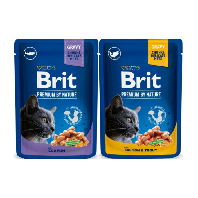 Brit Premium Cat Fish Plate pouches Набір вологого корму рибна тарілка для дорослих котів (в соусі) 100г 4шт