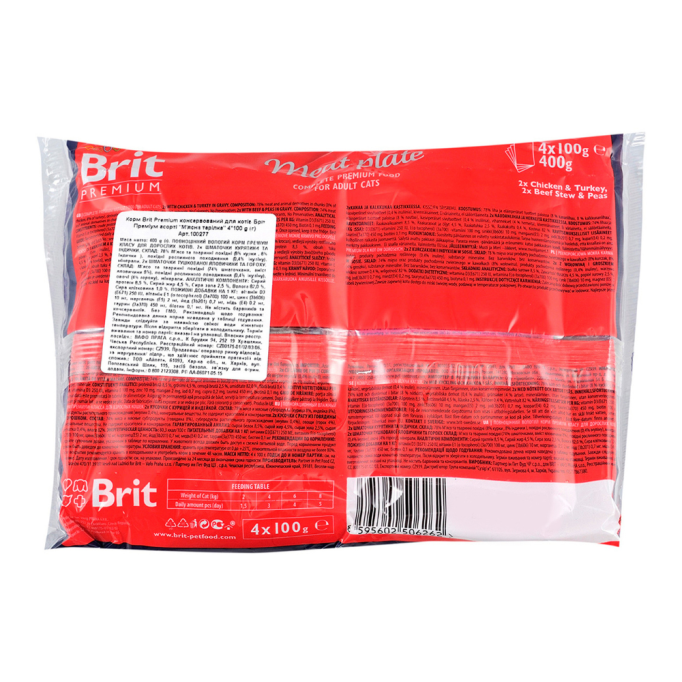 Brit Premium Cat Meat Plate pouches Набір вологого корму м'ясна тарілка для дорослих котів (в соусі) 100г 4шт