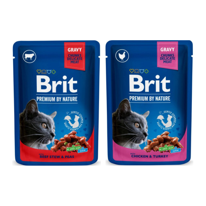 Brit Premium Cat Meat Plate pouches Набір вологого корму м'ясна тарілка для дорослих котів (в соусі) 100г 4шт