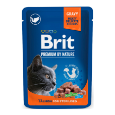 Brit Premium Cat Salmon for Sterilised pouch Вологий корм з лососем для дорослих стерилізованих котів (в соусі) 100г 24шт