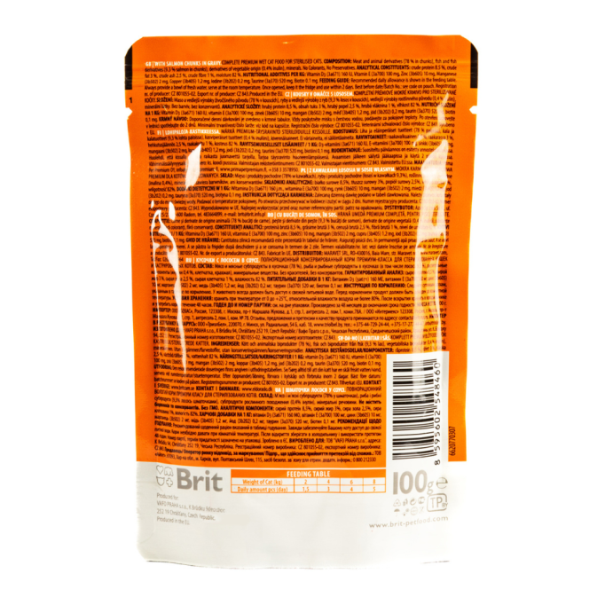 Brit Premium Cat Salmon for Sterilised pouch Вологий корм з лососем для дорослих стерилізованих котів (в соусі) 100г 24шт