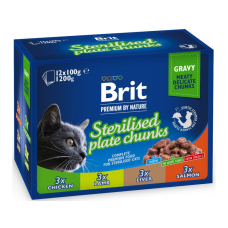 Brit Premium Cat Sterilised Plate Chunks Асорті набір вологого корму сімейна тарілка для дорослих стерилізованих котів (в соусі) 100г 12шт