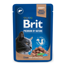 Brit Premium Cat Liver for Sterilised pouch Вологий корм з печінкою для дорослих стерилізованих котів (в соусі) 100г 24шт