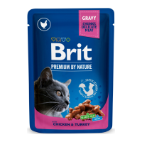 Brit Premium Cat Chicken & Turkey pouch Вологий корм з куркою та індичкою для дорослих котів (в соусі) 100г 24шт
