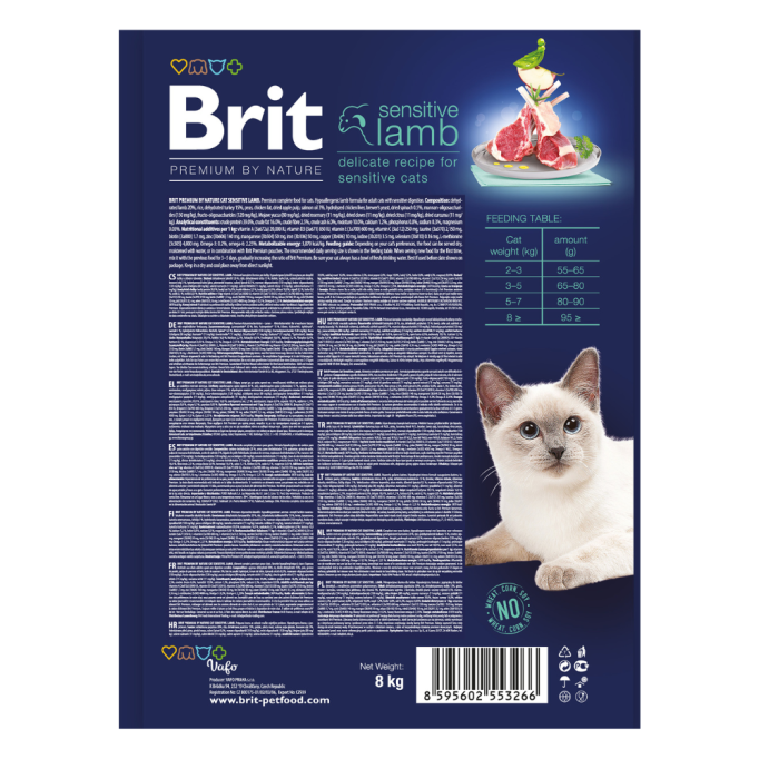 Brit Premium by Nature Cat Sensitive Lamb Сухий корм для дорослих котів з чутливим травленням 8кг