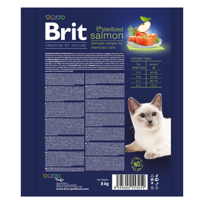Brit Premium by Nature Cat Sterilized Salmon Сухий корм з лососем для стерилізованих котів 8кг