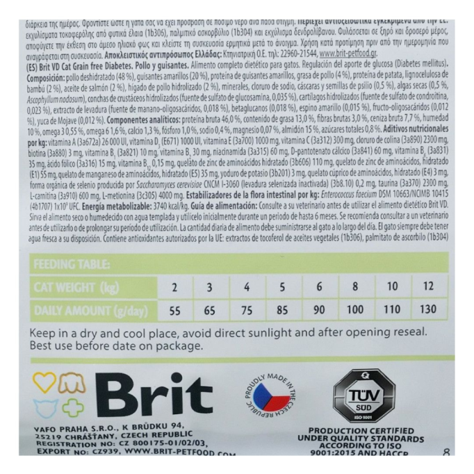 Brit GF Veterinary Diets Cat Diabets Дієтичний сухий беззерновий корм для дорослих котів при цукровому діабеті 2кг