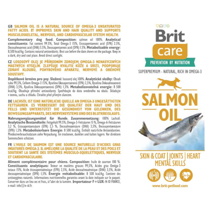 Brit Care Salmon Oil Лососева олія для собак для покращення стану шкіри та шерсті 1л