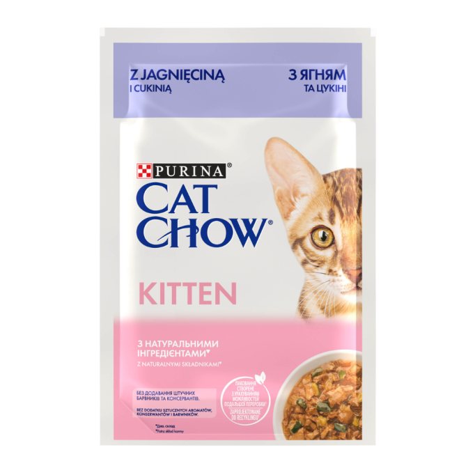 Cat Chow Kitten Вологий корм з ягням та цукіні для кошенят (в соусі) 85г 26шт