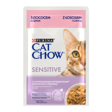 Cat Chow Sensitive Вологий корм з лососем та цукіні для дорослих котів з чутливим травленням (в соусі) 85г 26шт