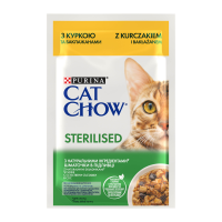 Cat Chow Sterilised Вологий корм з куркою та баклажанами для дорослих стерилізованих котів (в соусі) 85г 26шт