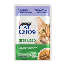 Cat Chow Sterilised Вологий корм з ягням та зеленою квасолею для дорослих стерилізованих котів (в соусі) 85г 26шт